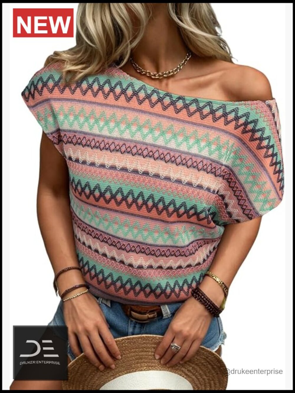 Color Block Boho Off Shoulder T-Shirt Summer Crop Top